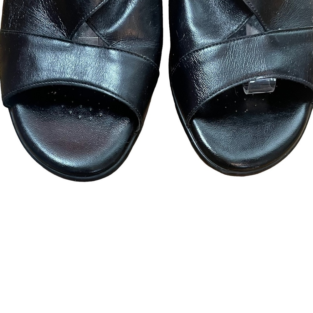 Vintage SAS Black Leather Slingback Open Toe Strappy Wedge Sandals Size 11 - Picture 5 of 9